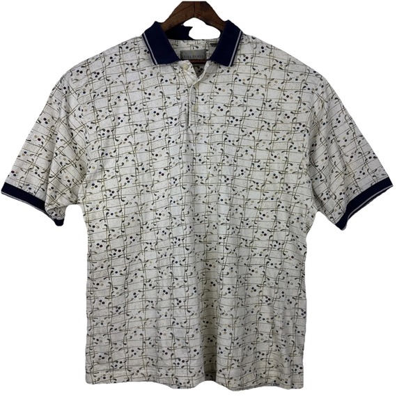 bill blass Other - Vintage 90s Bill Blass Golf Polo Men XL Ivory Golf Club Graphic 100 Cotton Shirt